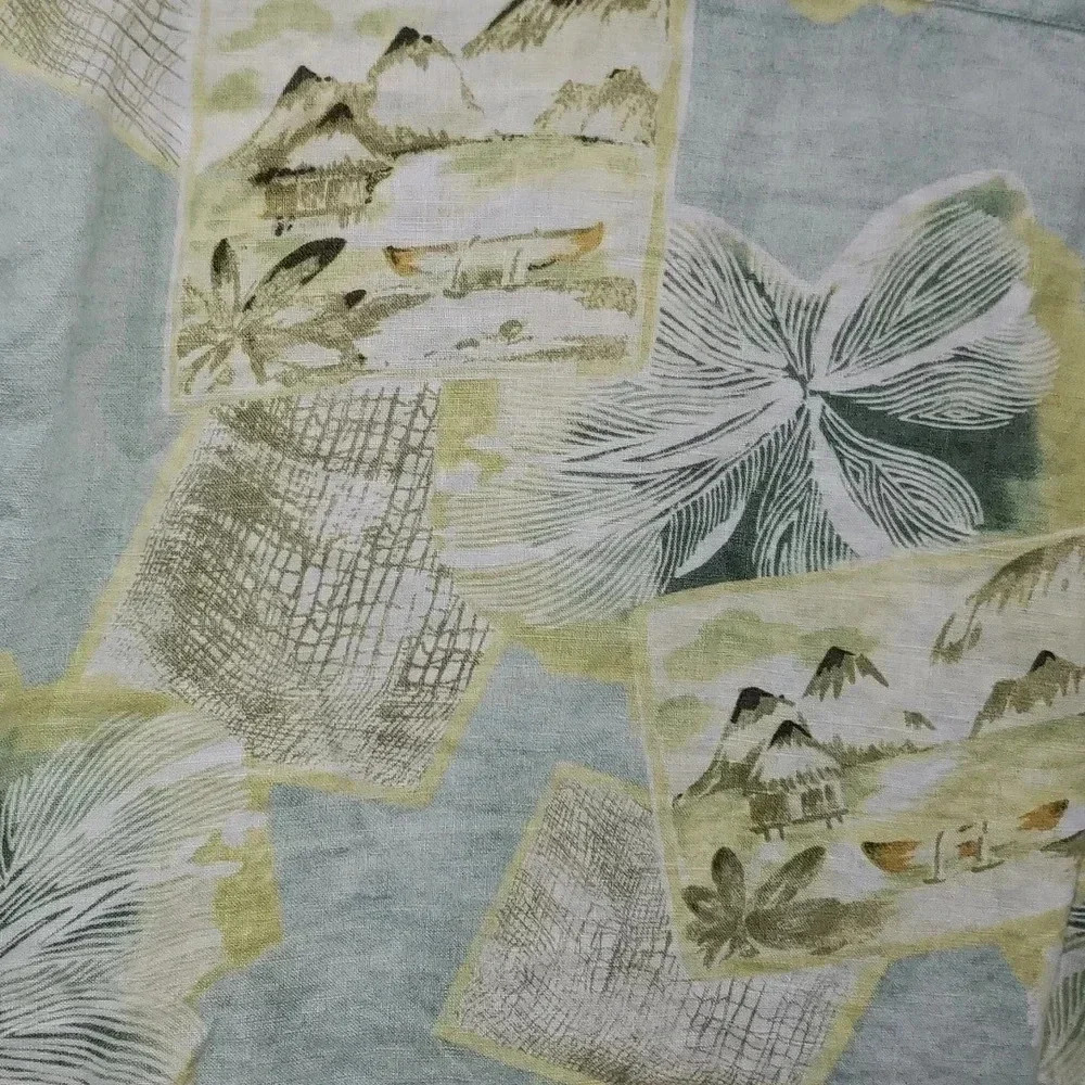 Tommy Bahama Floral Green Hawaiian Short Sleeve 100% Linen Shirt Green Yellow XL - Picture 11 of 11